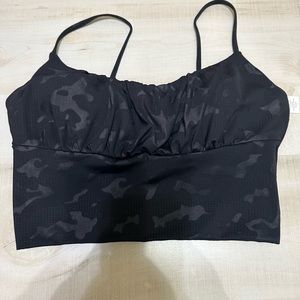 Medium ZYIA Active Black Battleship Camo Luxe Ruched Bra
